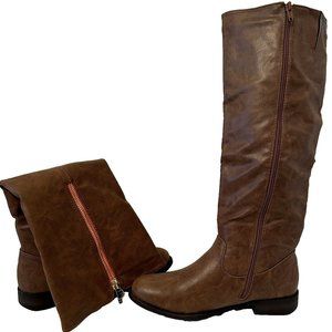 Belfast Medium Brown Knee High Riding Boots 8.5 Full Zip & Faux Zip Gently Worn